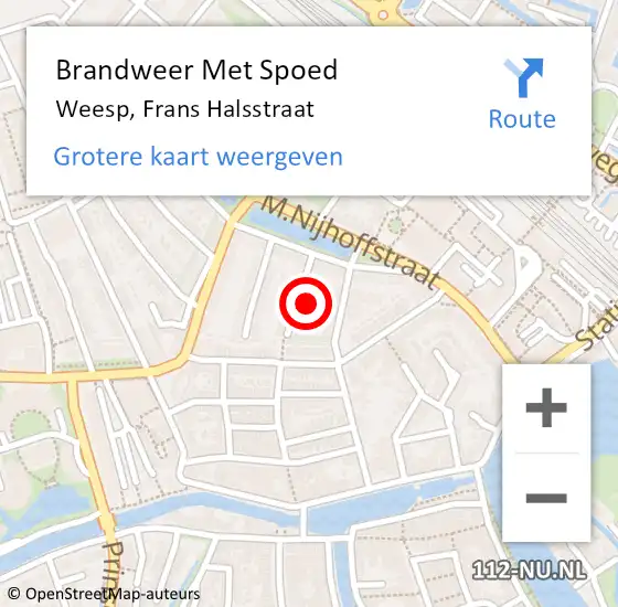 Locatie op kaart van de 112 melding: Brandweer Met Spoed Naar Weesp, Frans Halsstraat op 6 december 2024 19:09