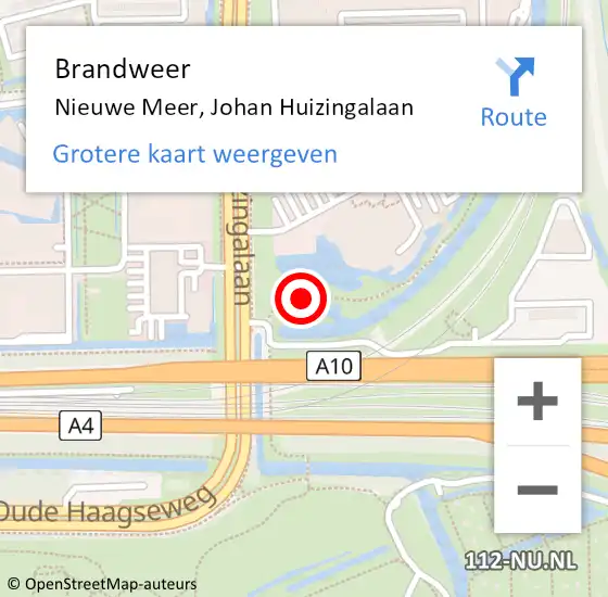 Locatie op kaart van de 112 melding: Brandweer Nieuwe Meer, Johan Huizingalaan op 29 oktober 2014 13:46
