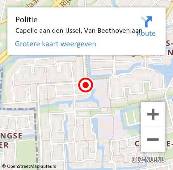 Locatie op kaart van de 112 melding: Politie Capelle aan den IJssel, Van Beethovenlaan op 6 december 2024 20:44