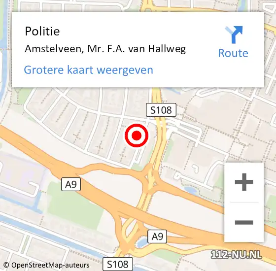 Locatie op kaart van de 112 melding: Politie Amstelveen, Mr. F.A. van Hallweg op 6 december 2024 20:54