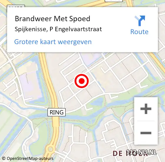 Locatie op kaart van de 112 melding: Brandweer Met Spoed Naar Spijkenisse, P Engelvaartstraat op 6 december 2024 20:55