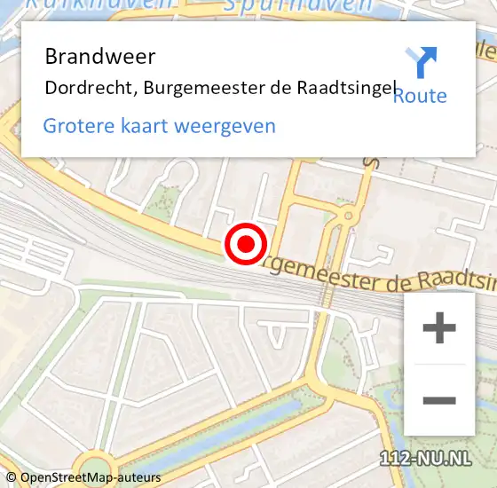 Locatie op kaart van de 112 melding: Brandweer Dordrecht, Burgemeester de Raadtsingel op 6 december 2024 21:30