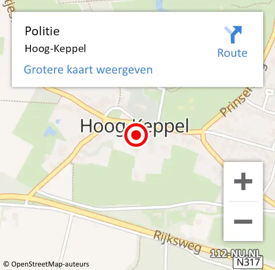 Locatie op kaart van de 112 melding: Politie Hoog-Keppel op 6 december 2024 21:39