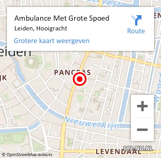 Locatie op kaart van de 112 melding: Ambulance Met Grote Spoed Naar Leiden, Hooigracht op 6 december 2024 21:51