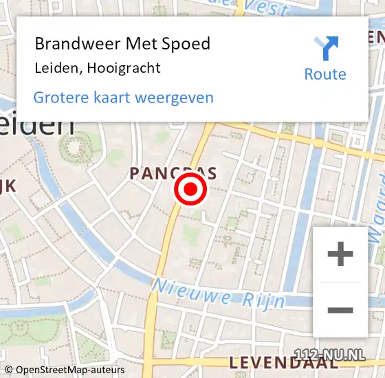 Locatie op kaart van de 112 melding: Brandweer Met Spoed Naar Leiden, Hooigracht op 6 december 2024 22:15