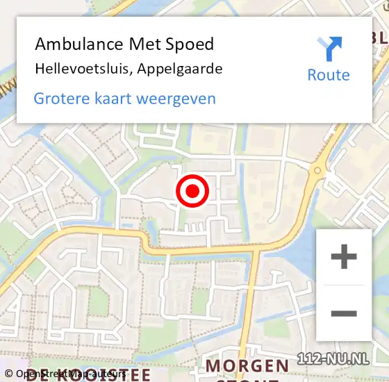 Locatie op kaart van de 112 melding: Ambulance Met Spoed Naar Hellevoetsluis, Appelgaarde op 6 december 2024 22:21