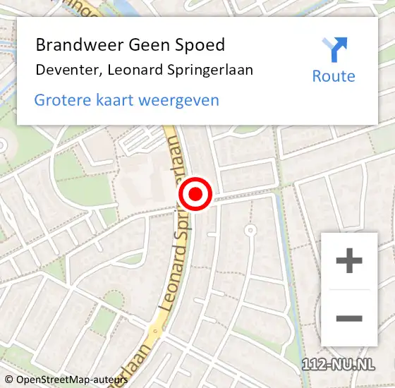 Locatie op kaart van de 112 melding: Brandweer Geen Spoed Naar Deventer, Leonard Springerlaan op 6 december 2024 22:56