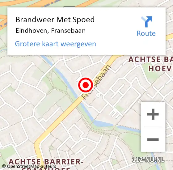 Locatie op kaart van de 112 melding: Brandweer Met Spoed Naar Eindhoven, Fransebaan op 6 december 2024 23:35