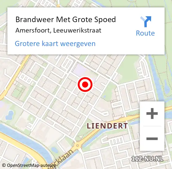 Locatie op kaart van de 112 melding: Brandweer Met Grote Spoed Naar Amersfoort, Leeuwerikstraat op 6 december 2024 23:57