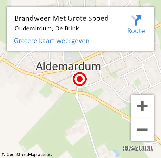 Locatie op kaart van de 112 melding: Brandweer Met Grote Spoed Naar Oudemirdum, De Brink op 7 december 2024 01:57