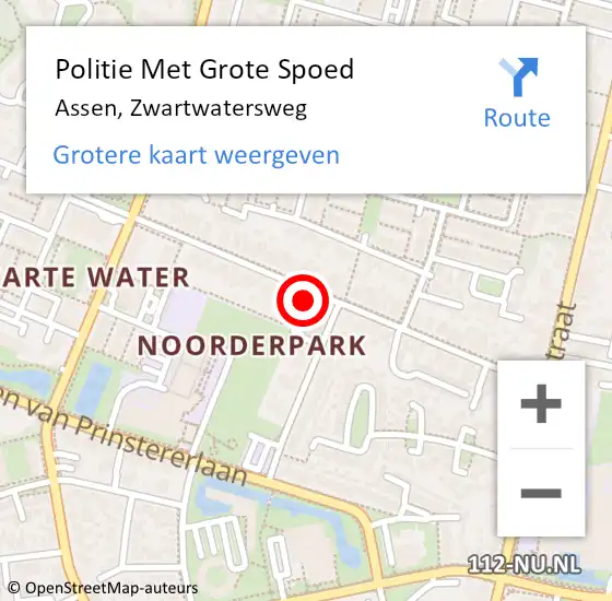 Locatie op kaart van de 112 melding: Politie Met Grote Spoed Naar Assen, Zwartwatersweg op 7 december 2024 04:45