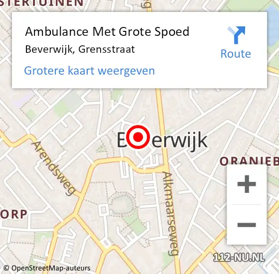 Locatie op kaart van de 112 melding: Ambulance Met Grote Spoed Naar Beverwijk, Grensstraat op 7 december 2024 05:07