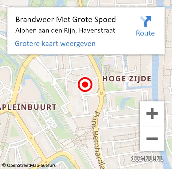 Locatie op kaart van de 112 melding: Brandweer Met Grote Spoed Naar Alphen aan den Rijn, Havenstraat op 7 december 2024 06:37