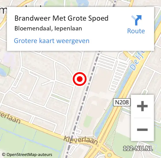 Locatie op kaart van de 112 melding: Brandweer Met Grote Spoed Naar Bloemendaal, Iepenlaan op 7 december 2024 07:19