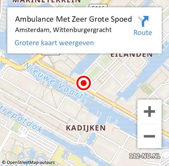 Locatie op kaart van de 112 melding: Ambulance Met Zeer Grote Spoed Naar Amsterdam, Wittenburgergracht op 7 december 2024 07:38