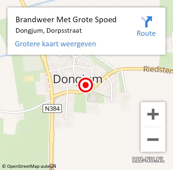 Locatie op kaart van de 112 melding: Brandweer Met Grote Spoed Naar Dongjum, Dorpsstraat op 7 december 2024 08:11