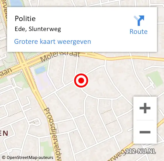 Locatie op kaart van de 112 melding: Politie Ede, Slunterweg op 7 december 2024 08:57