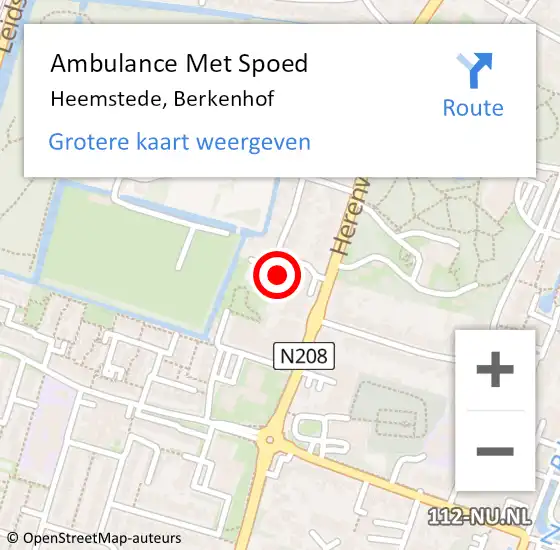 Locatie op kaart van de 112 melding: Ambulance Met Spoed Naar Heemstede, Berkenhof op 7 december 2024 08:59