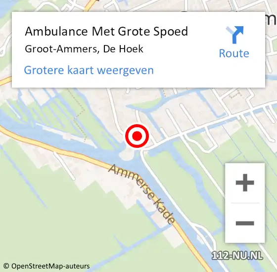 Locatie op kaart van de 112 melding: Ambulance Met Grote Spoed Naar Groot-Ammers, De Hoek op 7 december 2024 09:05