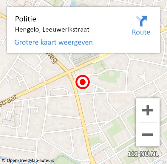 Locatie op kaart van de 112 melding: Politie Hengelo, Leeuwerikstraat op 7 december 2024 09:11