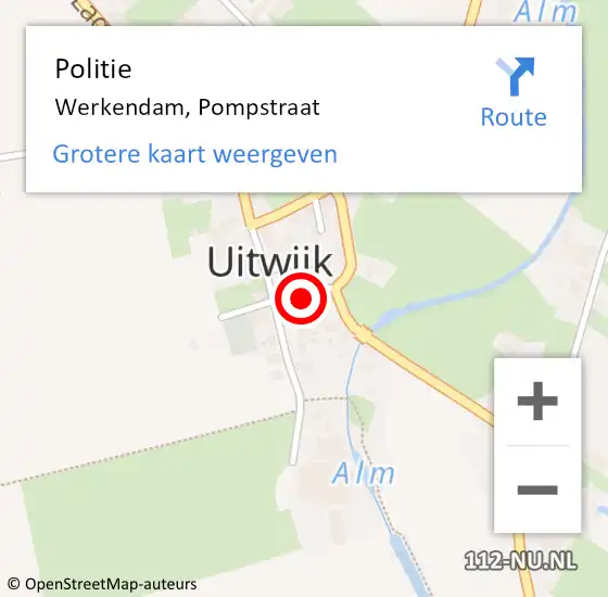 Locatie op kaart van de 112 melding: Politie Werkendam, Pompstraat op 7 december 2024 09:41