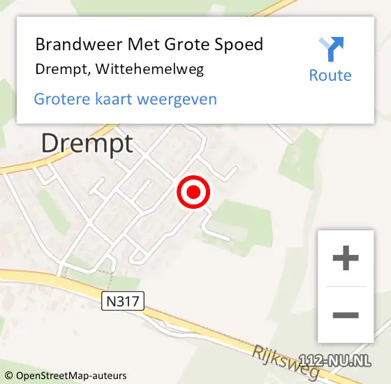 Locatie op kaart van de 112 melding: Brandweer Met Grote Spoed Naar Drempt, Wittehemelweg op 7 december 2024 09:50