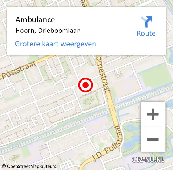 Locatie op kaart van de 112 melding: Ambulance Hoorn, Drieboomlaan op 7 december 2024 09:52