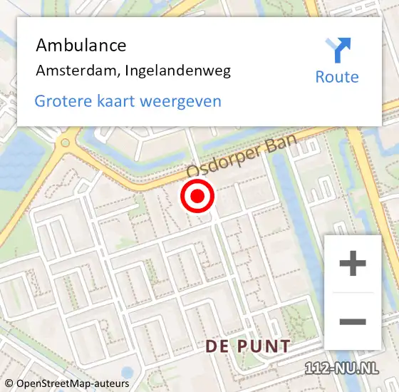 Locatie op kaart van de 112 melding: Ambulance Amsterdam, Ingelandenweg op 7 december 2024 10:30