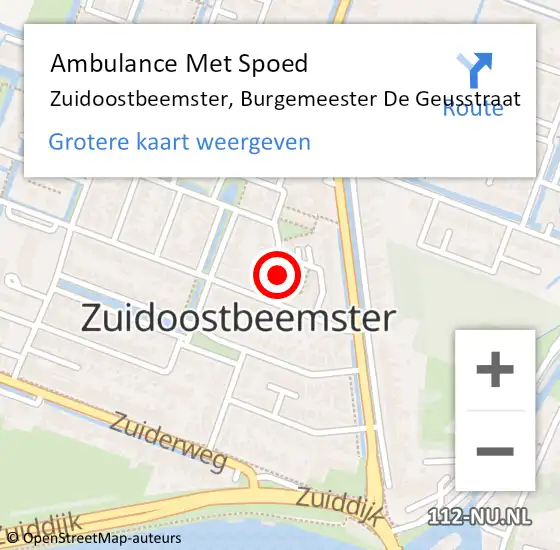 Locatie op kaart van de 112 melding: Ambulance Met Spoed Naar Zuidoostbeemster, Burgemeester De Geusstraat op 29 oktober 2014 14:40