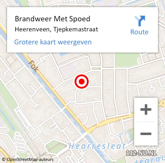 Locatie op kaart van de 112 melding: Brandweer Met Spoed Naar Heerenveen, Tjepkemastraat op 7 december 2024 11:17