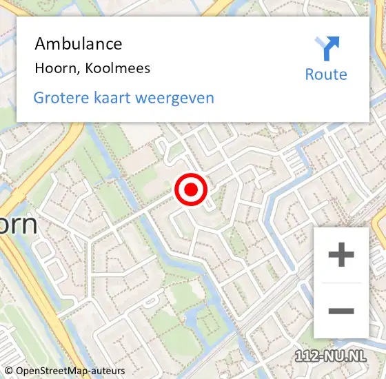 Locatie op kaart van de 112 melding: Ambulance Hoorn, Koolmees op 7 december 2024 12:17