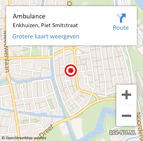 Locatie op kaart van de 112 melding: Ambulance Enkhuizen, Piet Smitstraat op 7 december 2024 12:40