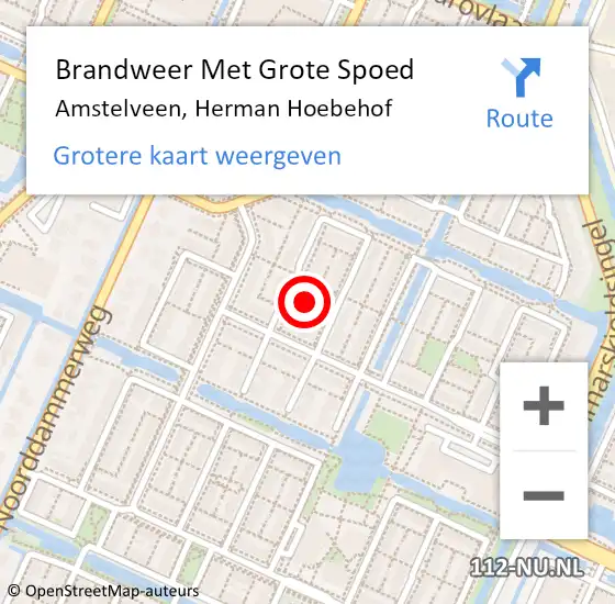 Locatie op kaart van de 112 melding: Brandweer Met Grote Spoed Naar Amstelveen, Herman Hoebehof op 7 december 2024 13:09