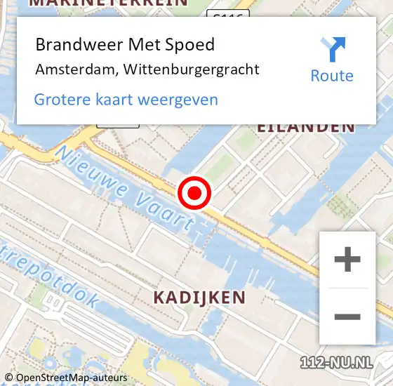 Locatie op kaart van de 112 melding: Brandweer Met Spoed Naar Amsterdam, Wittenburgergracht op 7 december 2024 13:10