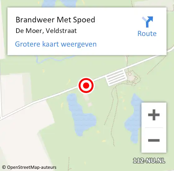 Locatie op kaart van de 112 melding: Brandweer Met Spoed Naar De Moer, Veldstraat op 7 december 2024 13:25