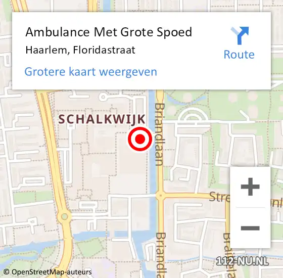 Locatie op kaart van de 112 melding: Ambulance Met Grote Spoed Naar Haarlem, Floridastraat op 7 december 2024 13:35