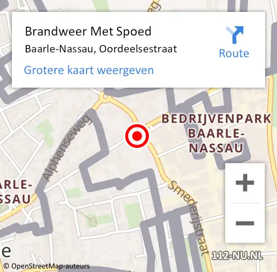 Locatie op kaart van de 112 melding: Brandweer Met Spoed Naar Baarle-Nassau, Oordeelsestraat op 7 december 2024 14:26