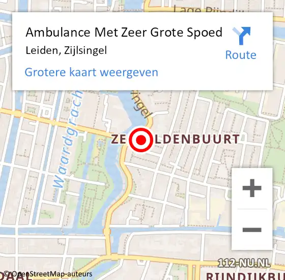 Locatie op kaart van de 112 melding: Ambulance Met Zeer Grote Spoed Naar Leiden, Zijlsingel op 7 december 2024 14:31