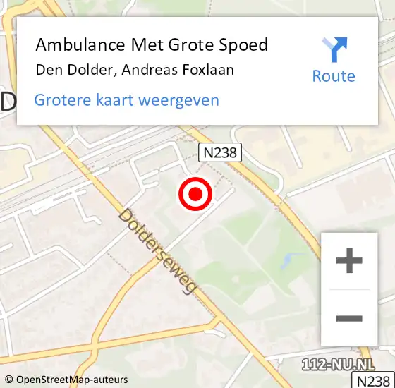 Locatie op kaart van de 112 melding: Ambulance Met Grote Spoed Naar Den Dolder, Andreas Foxlaan op 29 oktober 2014 15:15