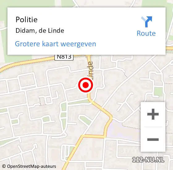 Locatie op kaart van de 112 melding: Politie Didam, de Linde op 7 december 2024 15:30