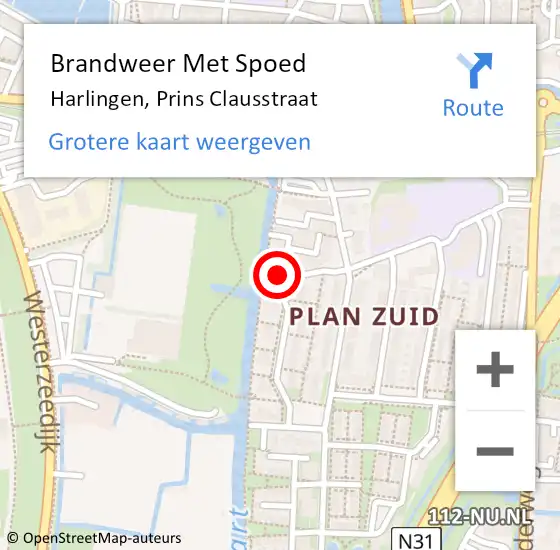 Locatie op kaart van de 112 melding: Brandweer Met Spoed Naar Harlingen, Prins Clausstraat op 7 december 2024 16:06