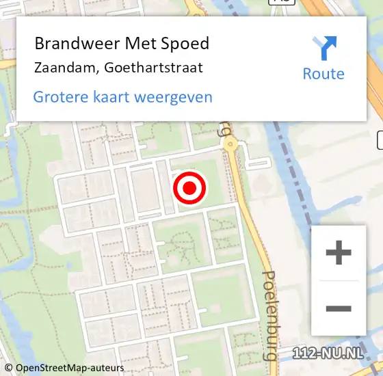 Locatie op kaart van de 112 melding: Brandweer Met Spoed Naar Zaandam, Goethartstraat op 7 december 2024 17:04