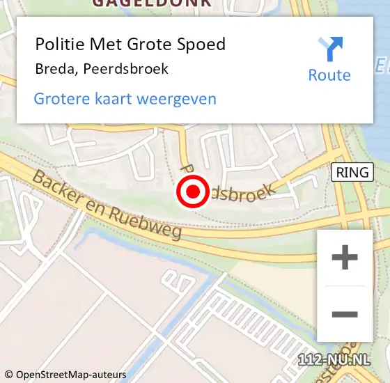 Locatie op kaart van de 112 melding: Politie Met Grote Spoed Naar Breda, Peerdsbroek op 7 december 2024 17:10