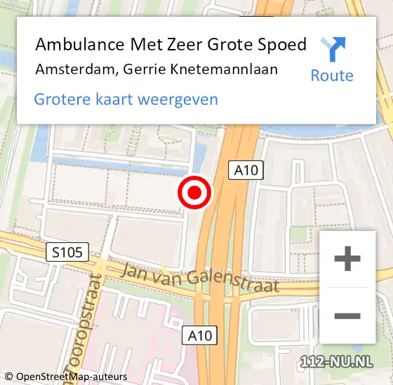 Locatie op kaart van de 112 melding: Ambulance Met Zeer Grote Spoed Naar Amsterdam, Gerrie Knetemannlaan op 7 december 2024 17:11