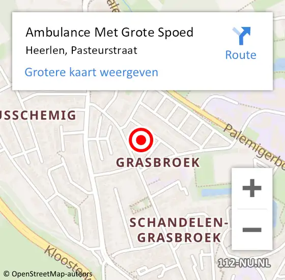 Locatie op kaart van de 112 melding: Ambulance Met Grote Spoed Naar Heerlen, Pasteurstraat op 7 december 2024 17:28