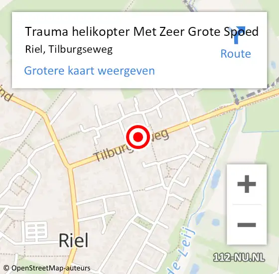 Locatie op kaart van de 112 melding: Trauma helikopter Met Zeer Grote Spoed Naar Riel, Tilburgseweg op 7 december 2024 18:27