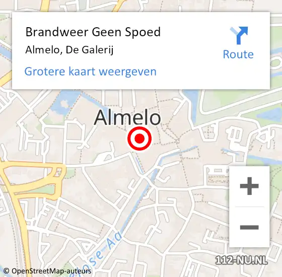 Locatie op kaart van de 112 melding: Brandweer Geen Spoed Naar Almelo, De Galerij op 7 december 2024 18:30