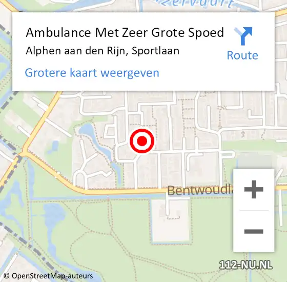 Locatie op kaart van de 112 melding: Ambulance Met Zeer Grote Spoed Naar Alphen aan den Rijn, Sportlaan op 7 december 2024 18:45