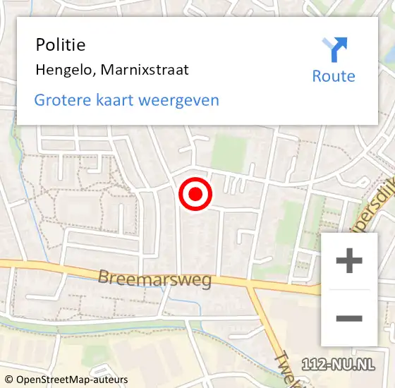 Locatie op kaart van de 112 melding: Politie Hengelo, Marnixstraat op 7 december 2024 18:46