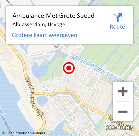 Locatie op kaart van de 112 melding: Ambulance Met Grote Spoed Naar Alblasserdam, IJsvogel op 7 december 2024 19:02